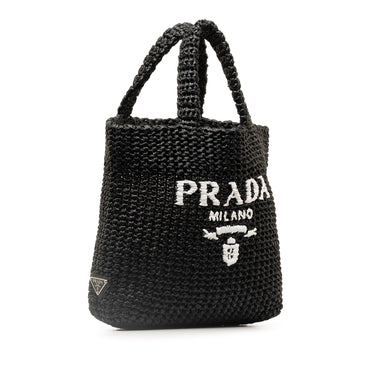 Black Prada Small Raffia Logo Tote