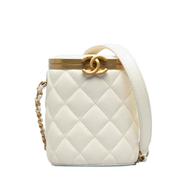 White Chanel Small Quilted Lambskin Crown Box Bag - Designer Revival