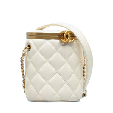 White Chanel Small Quilted Lambskin Crown Box Bag - Designer Revival