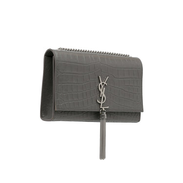 Gray Yves Saint Laurent Medium Embossed Kate Tassel Shoulder Bag - Designer Revival