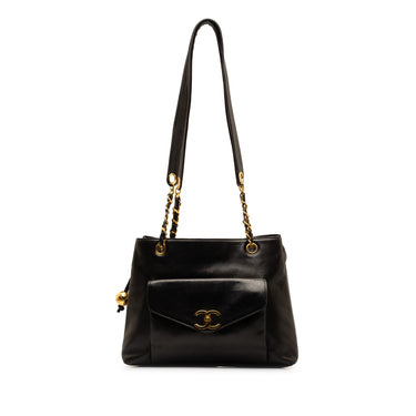 Black Chanel CC Lambskin Front Pocket Tote Bag - Designer Revival