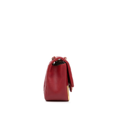 Red Chanel Mini Calfskin Chevron Rock The Corner Flap Shoulder Bag
