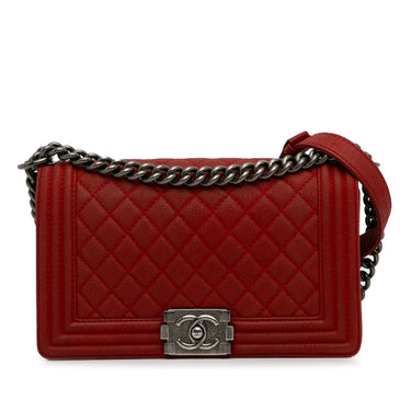 Red Chanel Medium Caviar Boy Flap Bag