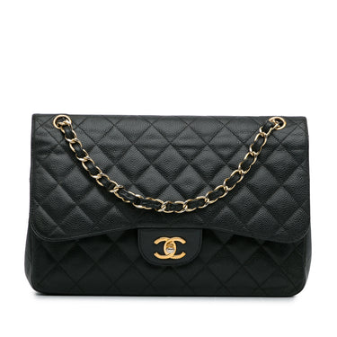 Black Chanel Jumbo Classic Caviar Double Flap Shoulder Bag - Designer Revival
