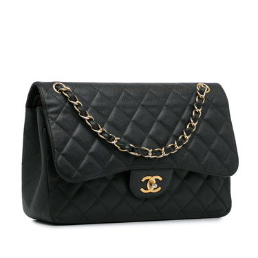 Black Chanel Jumbo Classic Caviar Double Flap Shoulder Bag - Designer Revival