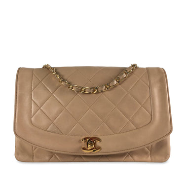 Beige Chanel Medium Lambskin Diana Flap Crossbody Bag - Designer Revival