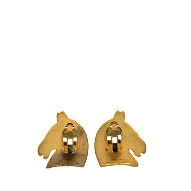 Gold Hermes Cheval Clip on Earrings - Designer Revival
