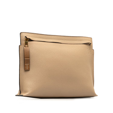 Tan LOEWE Leather T Pouch - Designer Revival