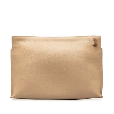 Tan LOEWE Leather T Pouch - Designer Revival