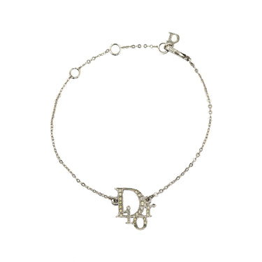 Silver Dior Logo Rhinestone Bracelet - Designer Revival