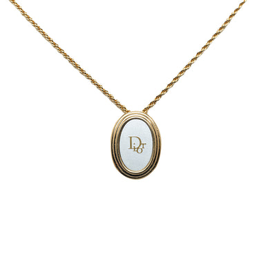 Gold Dior Oval Logo Pendant Necklace - Designer Revival