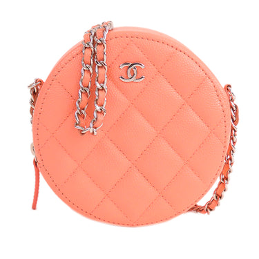 Pink Chanel Quilted Caviar Round Clutch With Chain Crossbody Bag - Designer Revival