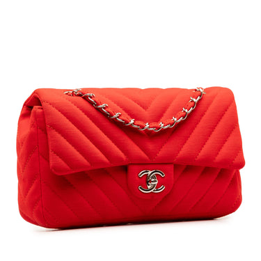 Red Chanel Medium Chevron Jersey Chain Flap Crossbody Bag - Designer Revival