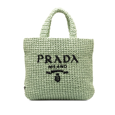 Green Prada Small Raffia Logo Tote Bag - Designer Revival