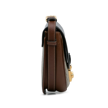 Brown Gucci GG Supreme Saddle Padlock Crossbody Bag - Designer Revival