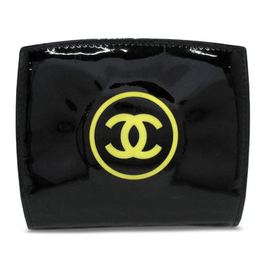 Black Chanel CC Patent Zip Around Compact Wallet