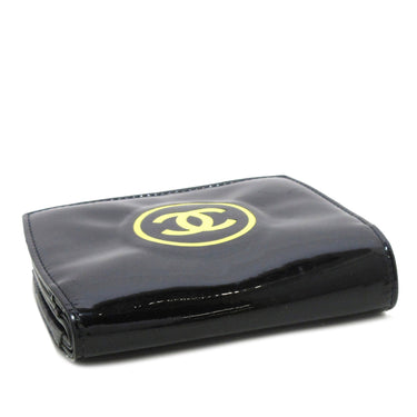 Black Chanel CC Patent Zip Around Compact Wallet