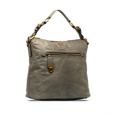 Gray Prada Vitello Shine Shoulder Bag