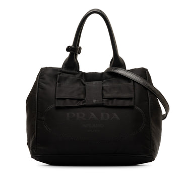 Black Prada Tessuto Logo Fiocco Bow Satchel