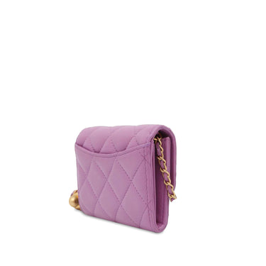 Pink Chanel Lambskin Mini Pearl Crush Wallet with Chain Crossbody Bag - Designer Revival