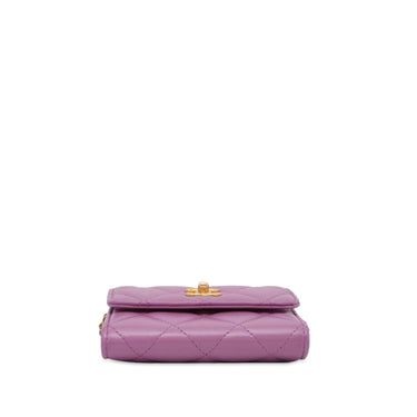 Pink Chanel Lambskin Mini Pearl Crush Wallet with Chain Crossbody Bag - Designer Revival