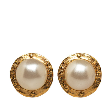 Gold Chanel Faux Pearl CC Clip On Earrings - Designer Revival