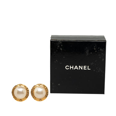 Gold Chanel Faux Pearl CC Clip On Earrings