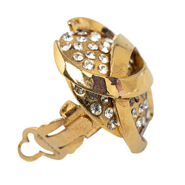 Gold Chanel CC Rhinestone Clip-On Earrings - Designer Revival