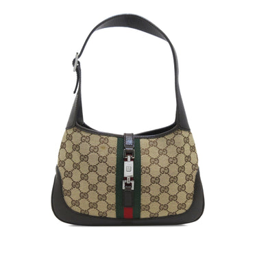 Brown Gucci GG Canvas Web Jackie Shoulder Bag