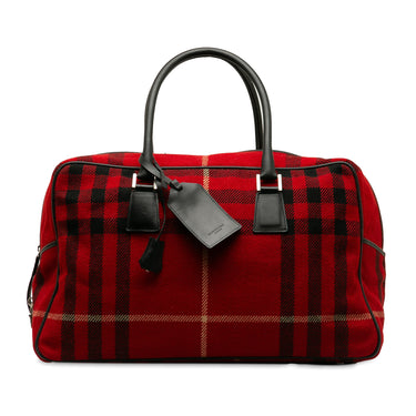 Red Burberry Wool House Check Overnight Bag - Designer Revival
