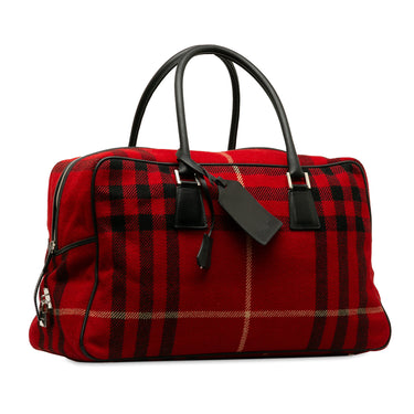 Red Burberry Wool House Check Overnight Bag - Designer Revival