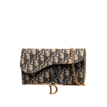 Blue Dior Oblique Saddle Wallet On Chain Crossbody Bag - Designer Revival