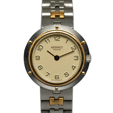 Silver Hermes Quartz Stainless Steel Clipper Watch