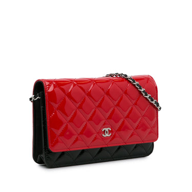 Red Chanel Bicolor CC Patent Wallet on Chain Crossbody Bag - Designer Revival