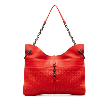 Red Bottega Veneta Intrecciato Beverly Shoulder Bag