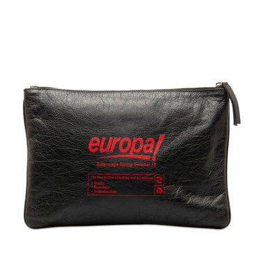 Black Balenciaga Europa Leather Pouch Clutch Bag - Designer Revival