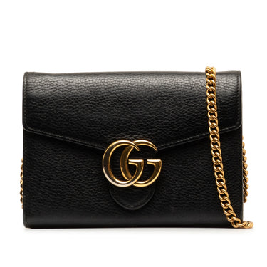 Black Gucci GG Marmont Leather Wallet on Chain Crossbody Bag