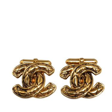 Gold Chanel CC Quilted Cufflinks