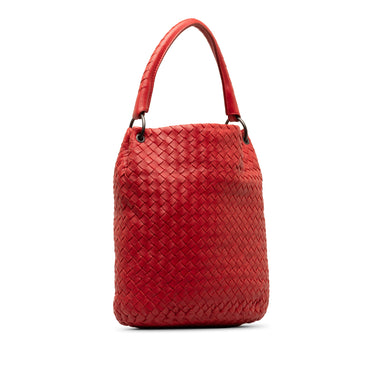Red Bottega Veneta Intrecciato Bucket Bag