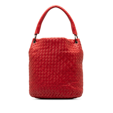 Red Bottega Veneta Intrecciato Bucket Bag