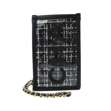 Black Chanel Tweed Logo Phone Case Crossbody Bag - Designer Revival