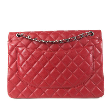 Red Chanel Maxi Classic Caviar Double Flap Shoulder Bag