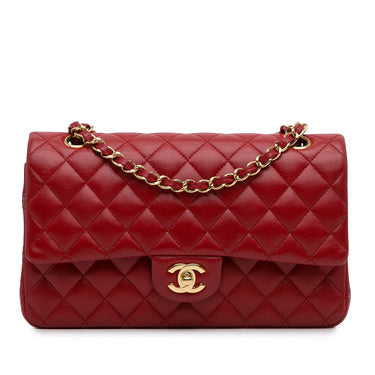 Red Chanel Medium Classic Lambskin Double Flap Shoulder Bag - Designer Revival
