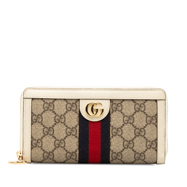 Brown Gucci GG Supreme Ophidia Zip Around Wallet