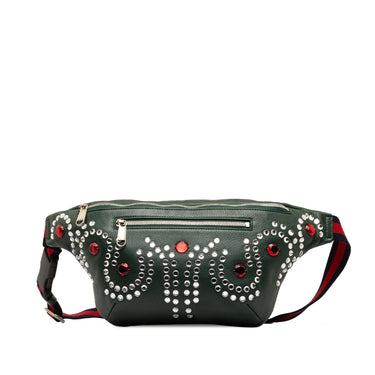Green Gucci Crystal Embellished Web Belt Bag - Designer Revival