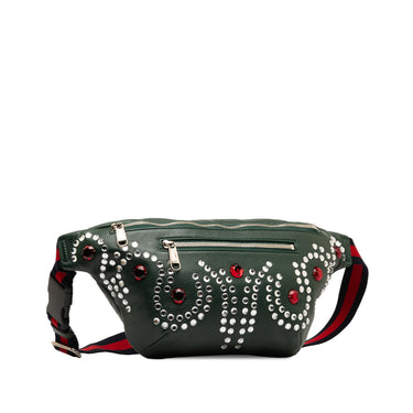 Green Gucci Crystal Embellished Web Belt Bag - Designer Revival