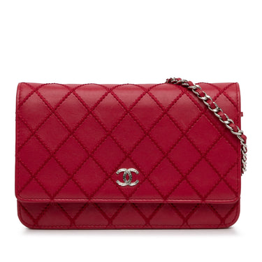 Red Chanel CC Wild Stitch Wallet on Chain Crossbody Bag - Designer Revival