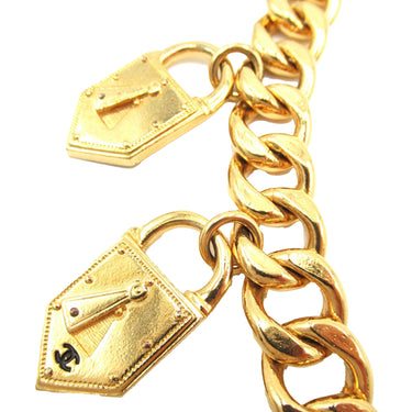 Gold Chanel Padlock Charm Chain Link Belt - Designer Revival