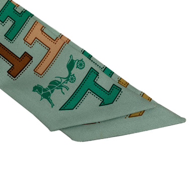Green Hermes H Twilly Silk Scarf Scarves - Designer Revival