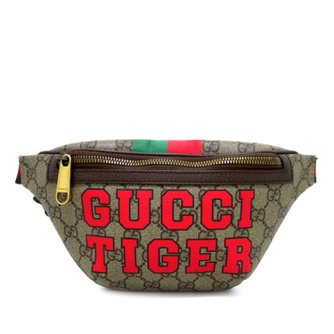Brown Gucci GG Supreme Web Tiger Belt Bag
